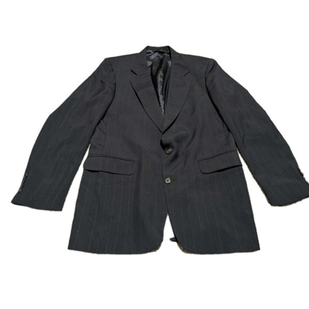 Hunting Horn Mens Black Suitcoat‎ (Size 42L) Pinstripe 2 Button
